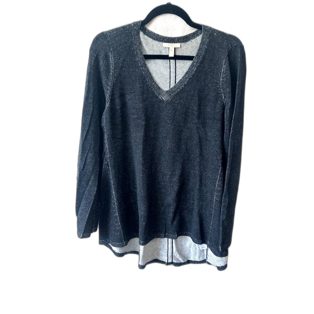 Eileen Fisher Sweater Top Women's Medium Color Black Organic Cotton V-neck